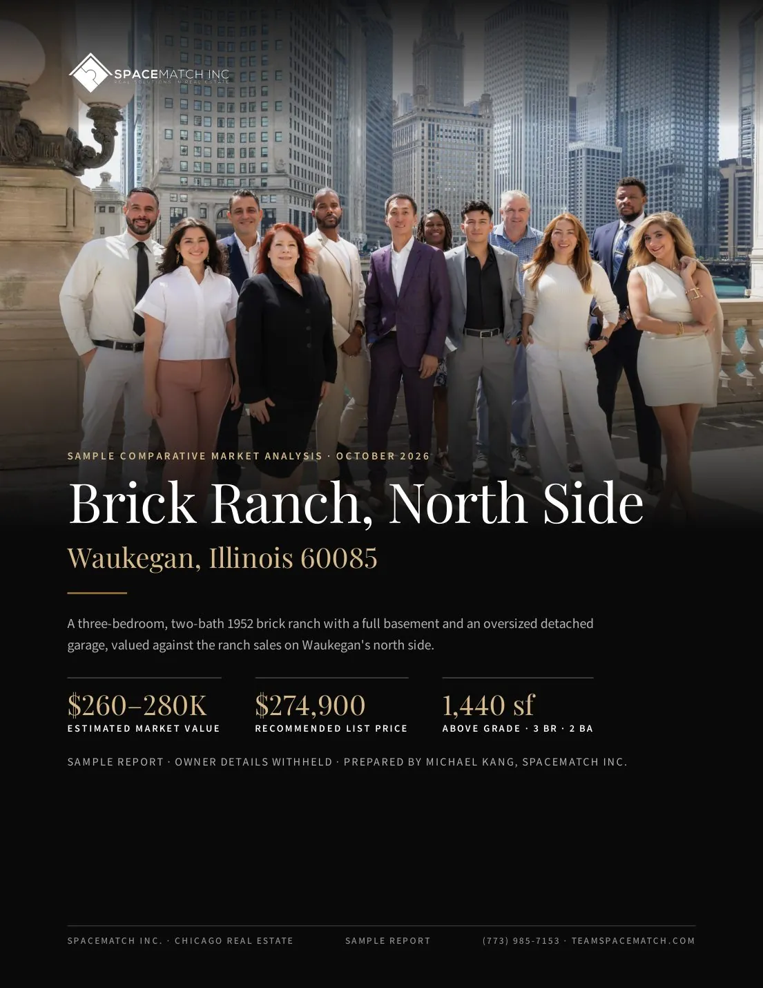 Cover of a sample SpaceMatch home value report